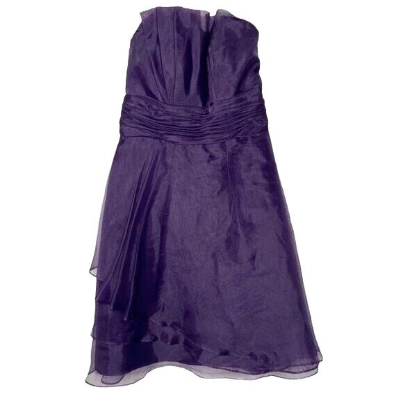 NWT David’s Bridal Wms 2 Strapless Purple Lapis Organza Dress Formal Bridesmaid - Picture 1 of 14